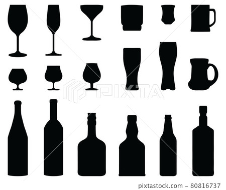 Black silhouettes of glasses and bottles on a white background Black silhouettes of glasses and bottles on a white background 80816737