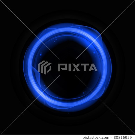 Blue energy circle template. Round banner frame with flashes electric waves 80816939