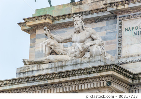 Close-up for sculpture at Arch of Peace in Milan, Italy. 80817718