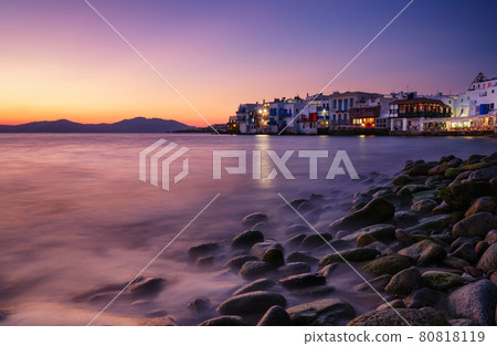 Mykonos, Greece. View of a traditional house in Mykonos. The area of Little Venice. Mykonos, Greece. View of a traditional house in Mykonos. The area of Little Venice. 80818119