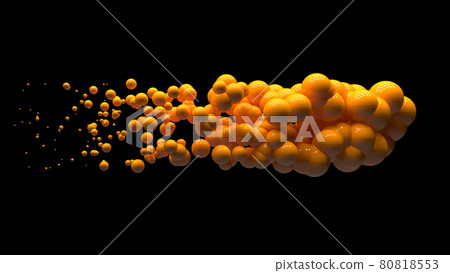 Shiny balls in random order hanging in the air on a black background. Abstract illustration with spheres. A cloud of orange shiny bubbles. Shiny balls in random order hanging in the air on a black background. Abstract illustration with spheres. A cloud of orange shiny bubbles. 80818553