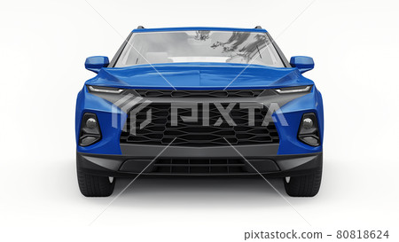 Blue ultra-modern SUV with a catchy expressive design for young people and families on a white isolated background. 3d illustration. Blue ultra-modern SUV with a catchy expressive design for young people and families on a white isolated background. 3d illustration. 80818624