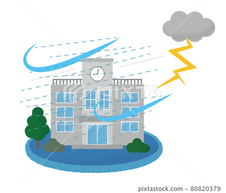 Vector illustration of a school suffering from a thunderstorm 80820379