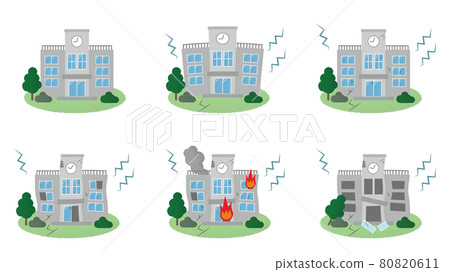 為受地震影響的學校設置的矢量圖 80820611