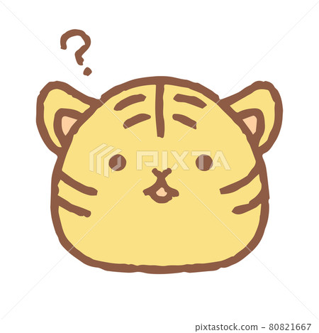 一隻可愛的手繪老虎帶著疑惑的插圖 80821667