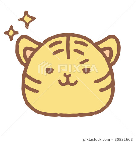 一隻可愛的手繪老虎，長著一張娃娃臉的插圖 80821668