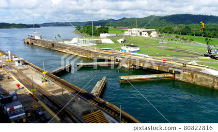 Panama Canal Gatun Locks Gate on Lake Gatun, Republic of Panama 80822816