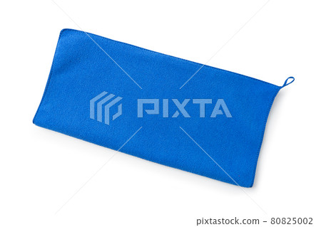 flat lay top view of blue  towel isolated on white background 80825002