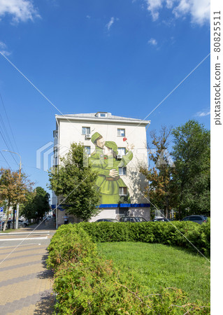 Belgorod, Russia - July 08, 2021: Graffiti on the wall of a residential building in the center of Belgorod Belgorod, Russia - July 08, 2021: Graffiti on the wall of a residential building in the center of Belgorod 80825511