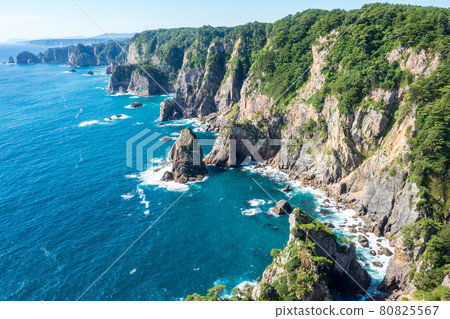 "Iwate Prefecture" Sanriku Reconstruction National Monument Aerial view of the cliffs of Kitayamazaki, Iwate Prefecture 80825567