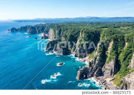 "Iwate Prefecture" Sanriku Reconstruction National Monument Aerial view of the cliffs of Kitayamazaki, Iwate Prefecture 80825573