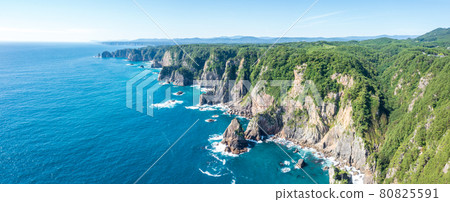 "Iwate Prefecture" Sanriku Reconstruction National Monument Aerial view of the cliffs of Kitayamazaki, Iwate Prefecture 80825591