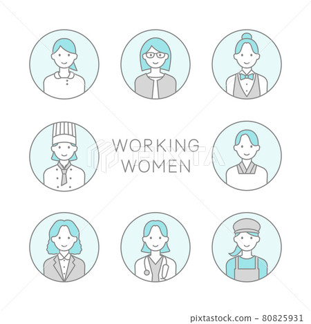 用簡單的線條畫繪製的職業女性圖標集 80825931