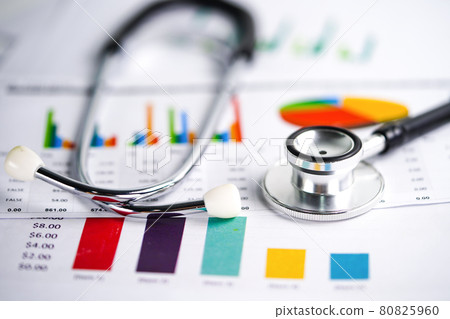 Stethoscope, Charts and Graphs spreadsheet paper, Finance, Account, Statistics, Investment, Analytic research data economy spreadsheet and Business company concept.. 80825960