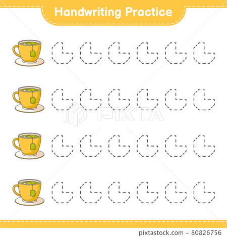 Handwriting practice. Tracing lines of Tea Cup. Educational children game, printable worksheet, vector illustration 80826756
