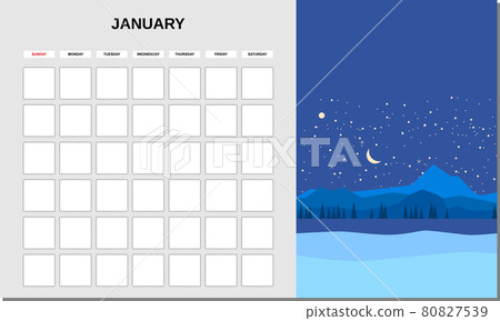 Calendar Planner January month. Minimalistic landscape natural backgrounds Winter. Monthly template for diary business. Vector isolated 80827539