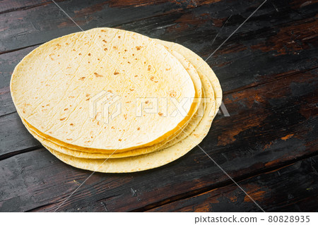 Corn Tortilla, on old dark wooden table background 80828935