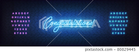 Congratulations neon template. Glowing neon lettering Congratulations sign Congratulations neon template. Glowing neon lettering Congratulations sign 80829445