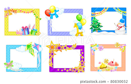 Photo Frame or Picture Frame Decorated with Elements Vector Set Photo Frame or Picture Frame Decorated with Elements Vector Set 80830032