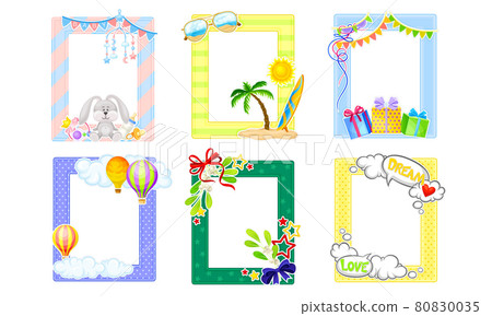 Photo Frame or Picture Frame Decorated with Elements Vector Set Photo Frame or Picture Frame Decorated with Elements Vector Set 80830035