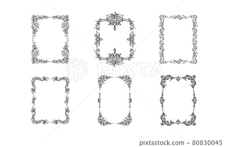 Black Ornate Frames with Filigree Swirls Vector Set Black Ornate Frames with Filigree Swirls Vector Set 80830045