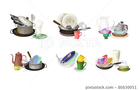 Piles of Dirty Dishes and Utensils with Plates and Cups Vector Set Piles of Dirty Dishes and Utensils with Plates and Cups Vector Set 80830051