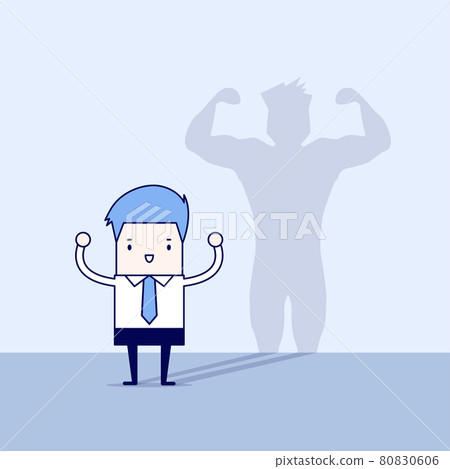 Businessman casting strong man shadow. Cartoon character thin line style vector. Businessman casting strong man shadow. Cartoon character thin line style vector. 80830606