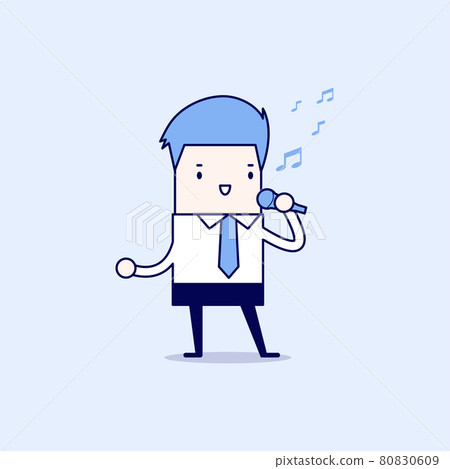 Businessman singing. Cartoon character thin line style vector. 80830609