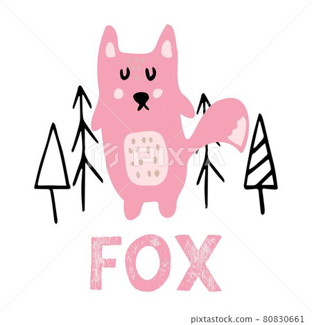 Hand drawn color childrens illustration with fox 80830661