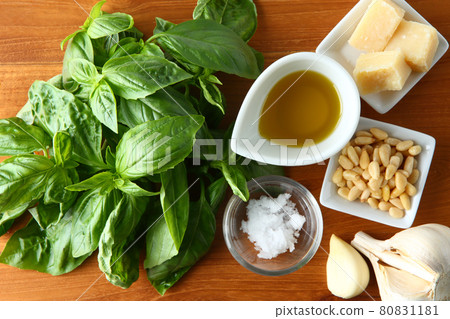 Basil sauce material bird's-eye view Basil sauce material bird's-eye view 80831181