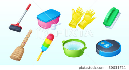 Cleaning icons with broom and vacuum cleaner 80831711