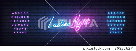 Ladies Night neon template. Glowing neon lettering Ladies Night sign Ladies Night neon template. Glowing neon lettering Ladies Night sign 80832627