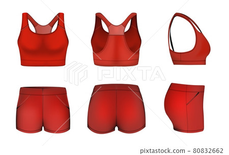 Red women sports bra, crop top, shorts mockup - Stock Illustration  [80832662] - PIXTA