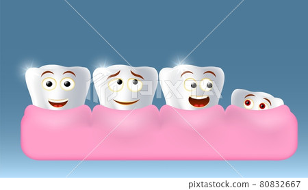 Growing up new tooth character, vector illustration. Children dentistry, dental health, oral hygiene. 80832667