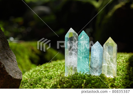 Gemstones minerals on mysterious nature background. Magic Rock for Crystal Ritual, healing spiritual practice. Gemstones minerals on mysterious nature background. Magic Rock for Crystal Ritual, healing spiritual practice. 80835387