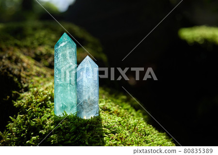Gemstones minerals on mysterious nature background. Magic Rock for Crystal Ritual, healing spiritual practice. Gemstones minerals on mysterious nature background. Magic Rock for Crystal Ritual, healing spiritual practice. 80835389
