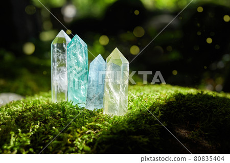 Gemstones minerals on mysterious nature background. Magic Rock for Crystal Ritual, healing spiritual practice. Gemstones minerals on mysterious nature background. Magic Rock for Crystal Ritual, healing spiritual practice. 80835404