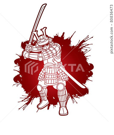 Samurai Warrior with Weapon Bushido Action Ready to Fight Cartoon Graphic Vector 80836473