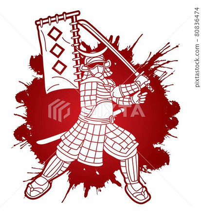 Samurai Warrior with Weapon Bushido Action Ready to Fight Cartoon Graphic Vector 80836474