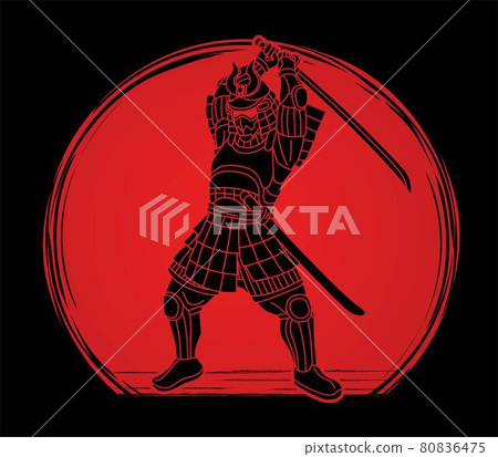 Samurai Warrior with Weapon Bushido Action Ready to Fight Cartoon Graphic Vector 80836475
