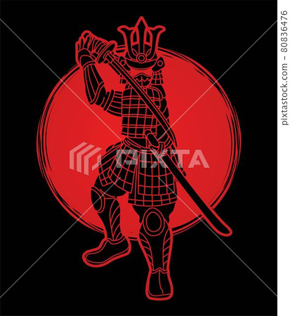 Samurai Warrior with Weapon Bushido Action Ready to Fight Cartoon Graphic Vector 80836476