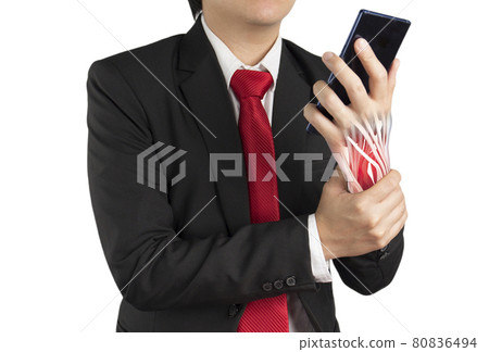 office worker holding mobile phone feels pain his wrist office worker holding mobile phone feels pain his wrist 80836494
