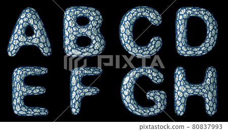 Realistic 3D letter set A, B, C, D, E, F, G, H made of silver shining metal . 80837993