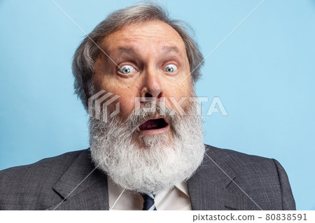 Crazy professor, teacher, gray-headed bearded man posing isolated on gray studio background. Concept of professional occupation, job, education, funny meme emotions Crazy professor, teacher, gray-headed bearded man posing isolated on gray studio background. Concept of professional occupation, job, education, funny meme emotions 80838591