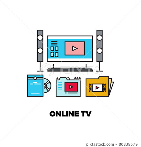 Online tv service. Outline folders, video movie database. Internet entertainment concept, web blogger vector illustration 80839579