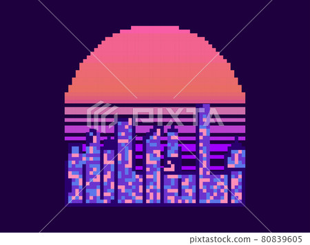 Pixel Art 80s Pôr Do Sol 8 Bits Energia Solar E Estilo Retrowave