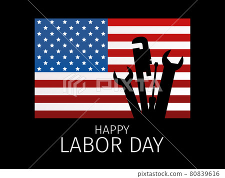 Happy Labor Day. USA national flag and working tools. Wrench and screwdriver. Design of advertising materials, banner and poster. Vector illustration Happy Labor Day. USA national flag and working tools. Wrench and screwdriver. Design of advertising materials, banner and poster. Vector illustration 80839616