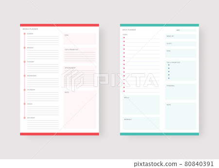 Modern planner template set. Set of planner and to do list. Daily and weekly planner template. Vector illustration. Modern planner template set. Set of planner and to do list. Daily and weekly planner template. Vector illustration. 80840391