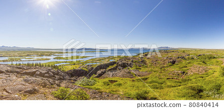 Panoramic picture over Thingvellir national park on Iceland in summer during daytime Panoramic picture over Thingvellir national park on Iceland in summer during daytime 80840414