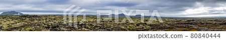 Panoramic picture of typical rough volcano formed landscape in Iceland during daytime Panoramic picture of typical rough volcano formed landscape in Iceland during daytime 80840444